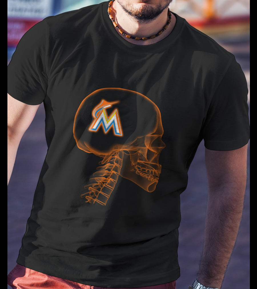 Miami Marlins Brain X-Ray Skeleton T-Shirt