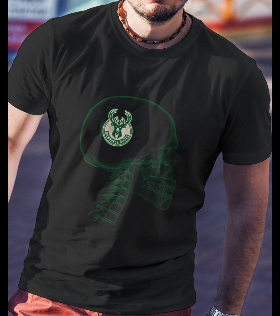 Milwaukee Bucks Skull Halloween Green Glow Brain T-Shirt