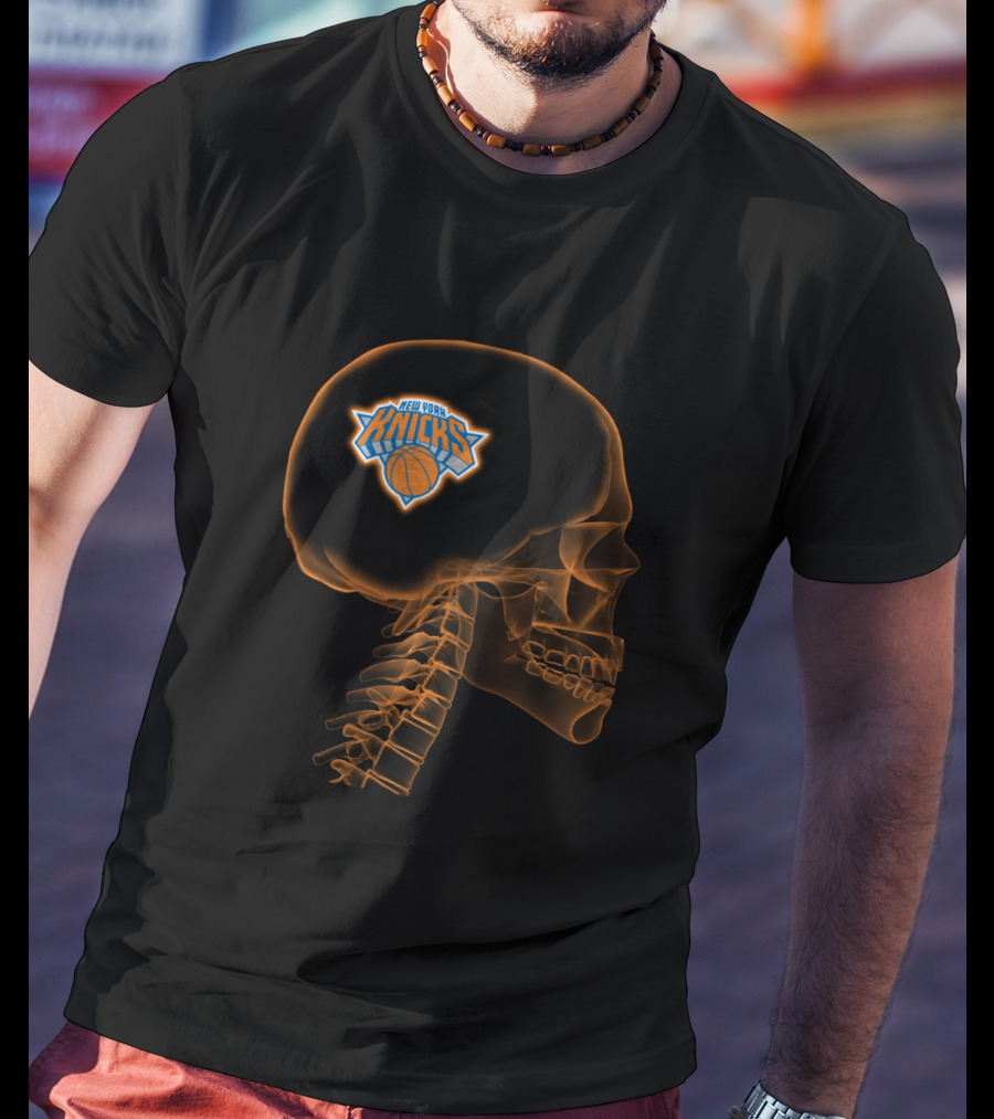 New York Knicks Logo Inside Skull Halloween Concept T-Shirt