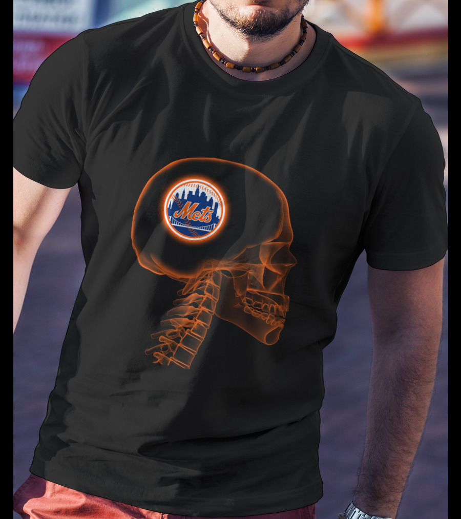 New York Mets Logo Inside X-Ray Skull Brain T-Shirt