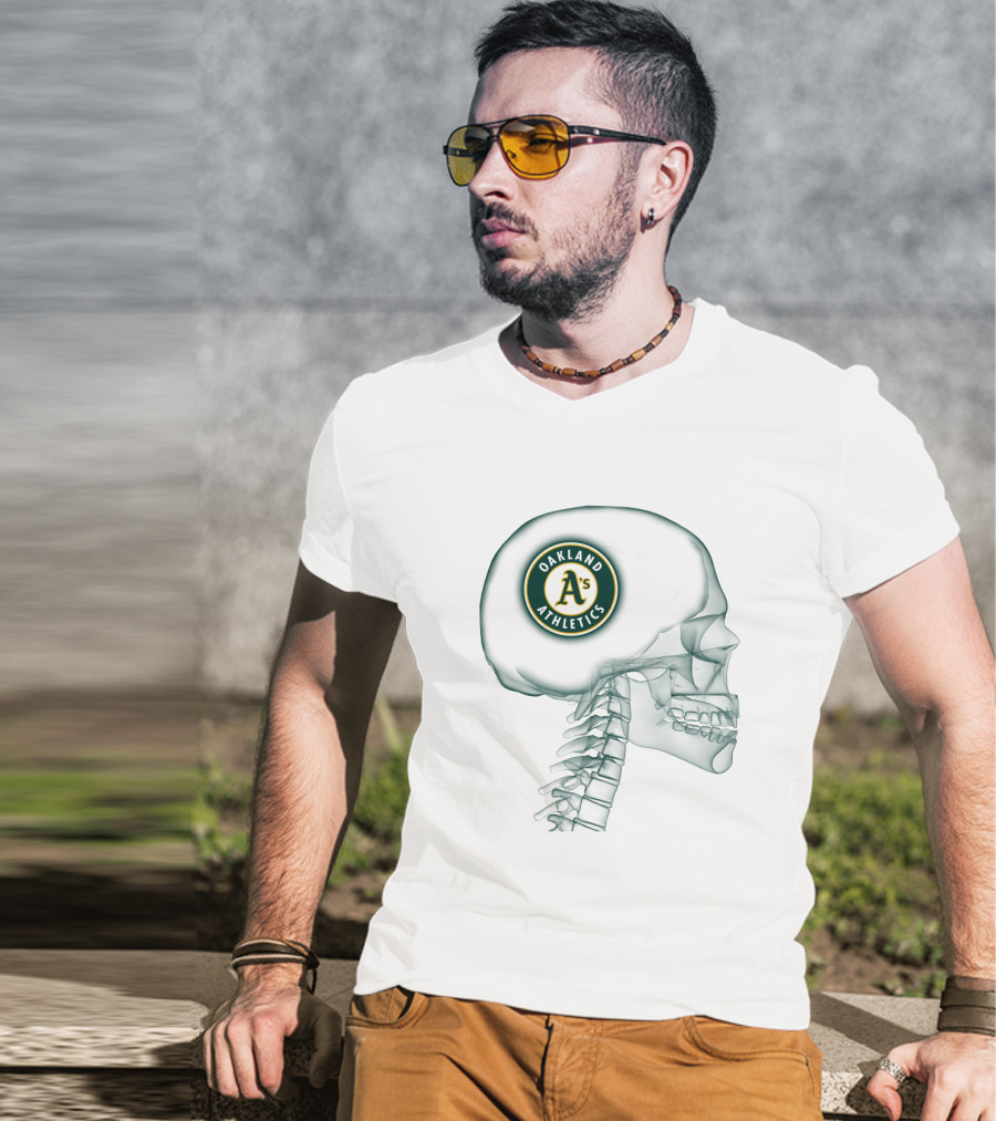 Oakland Athletics A's Logo Inside Skull T-Shirt