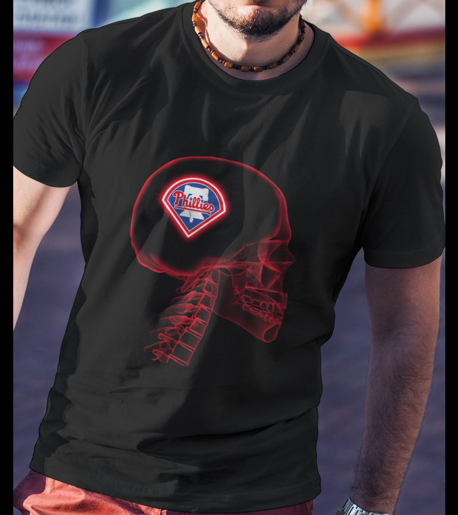 Philadelphia Phillies Logo Embedded In Mind Skull T-Shirt