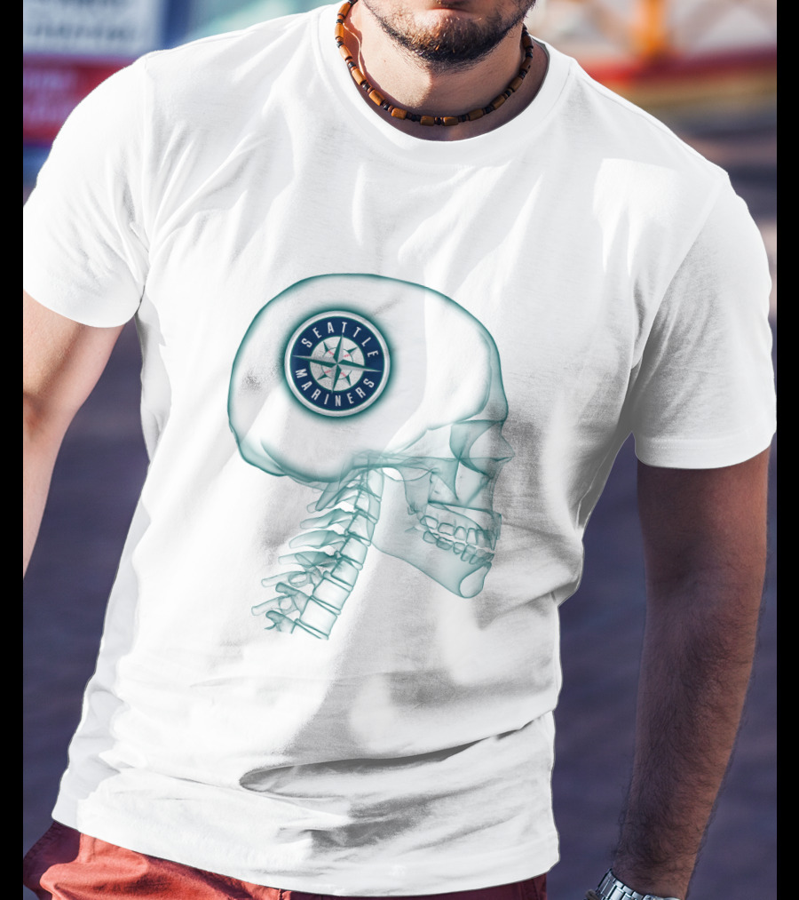 Seattle Mariners Logo Inside X-Ray Skull Image T-Shirt