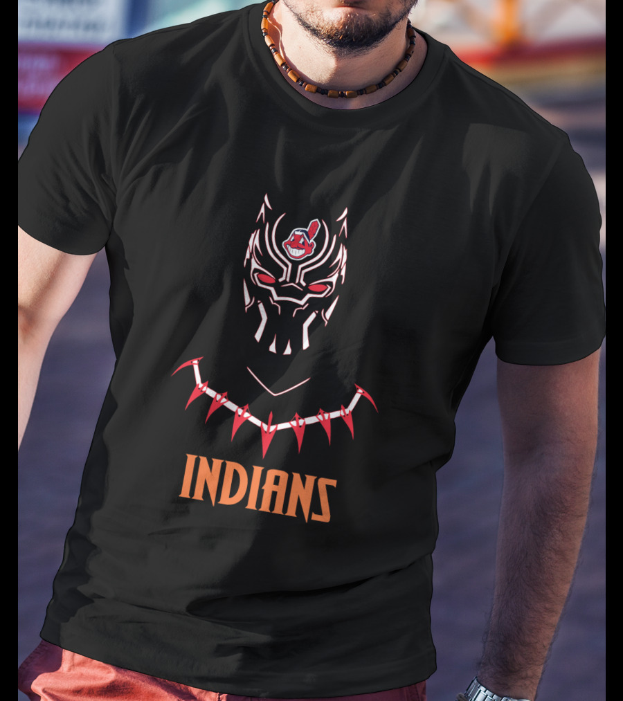 Black Panther With Cleveland Indians Logo Fans T-Shirt