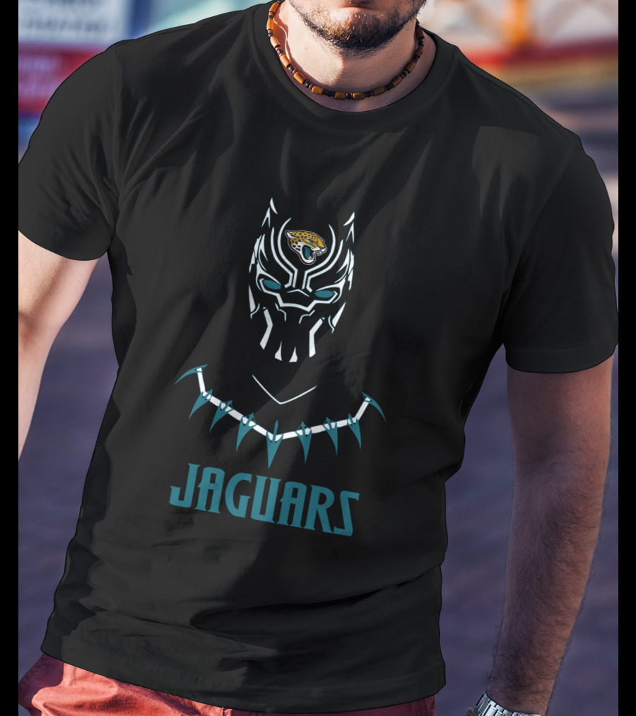 Jaguars Black Panther Helmet With Stylized Necklace Iconic T-Shirt