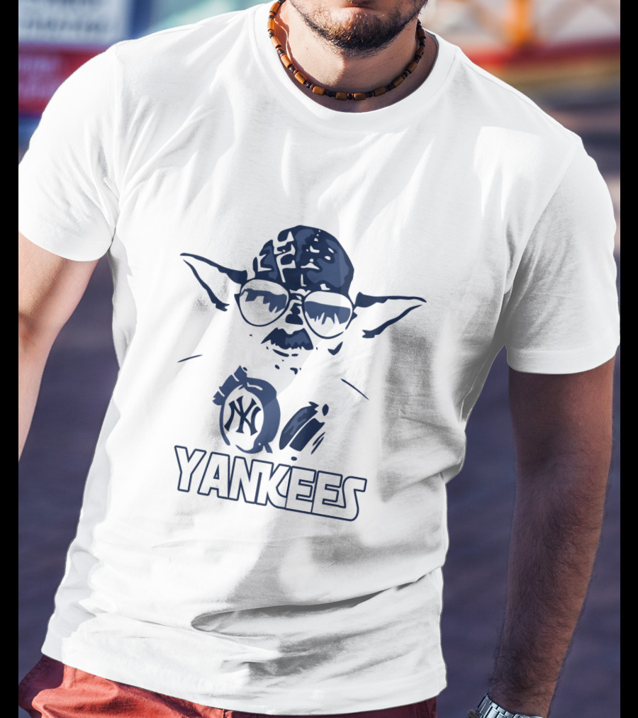 Yoda Star Wars Yankees New York Fans With NY Logo And Dark T-Shirt