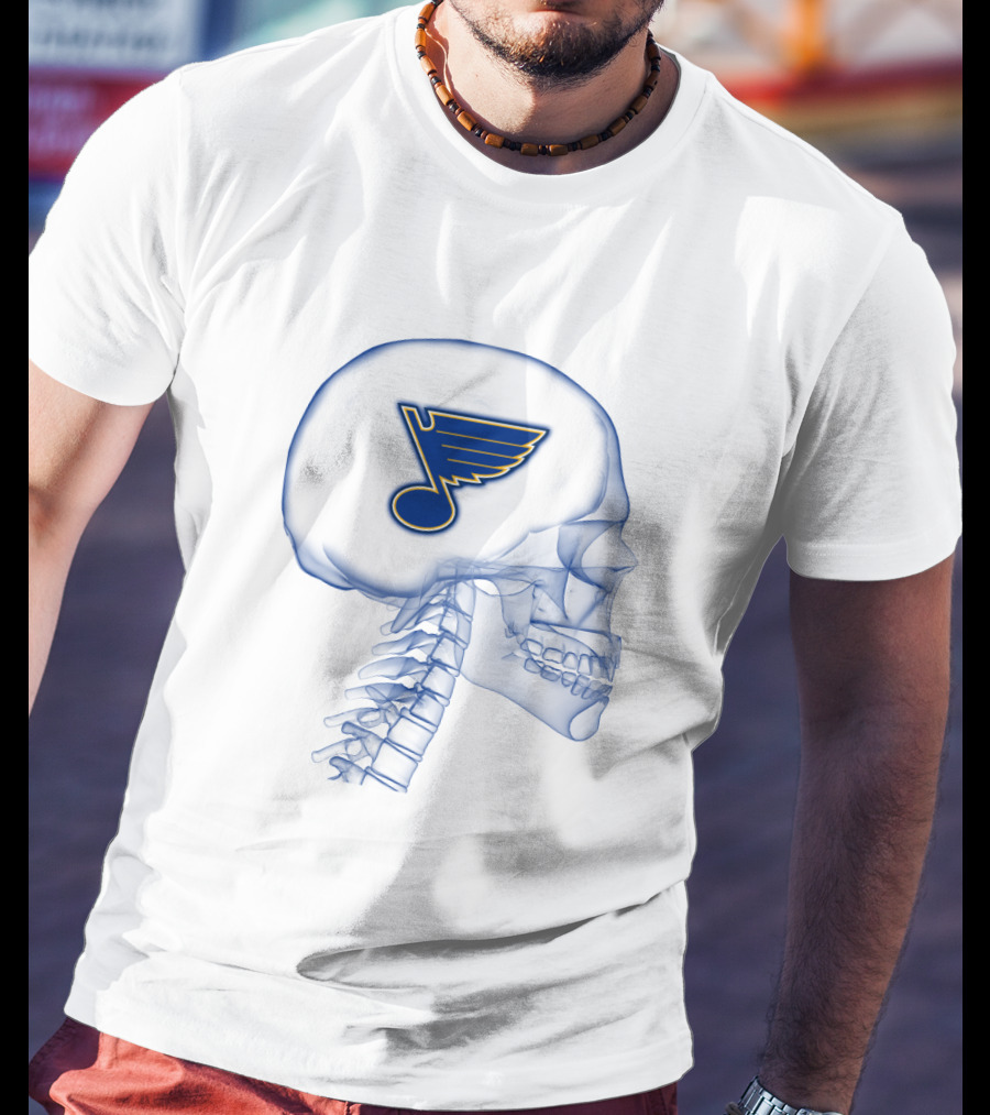 St. Louis Blues Hockey Logo Inside Skull Blueprint T-Shirt