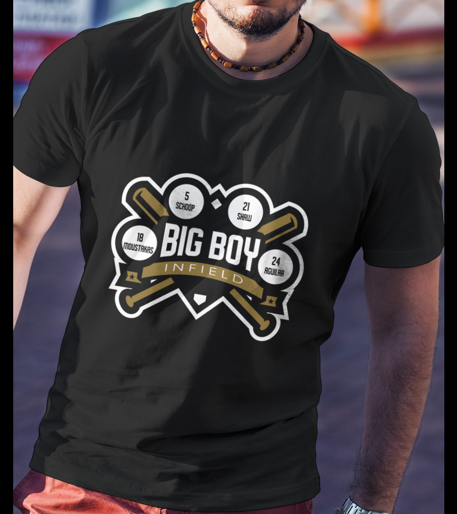 Big Boy Infield Milwaukee Brewers Fans 5 Schoop 21 Shaw 18 Moustakas 24 Aguilar T-Shirt