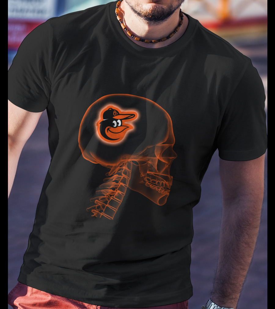 Baltimore Orioles Baseball Logo Inside Human Skull Brain X-Ray T-Shirt