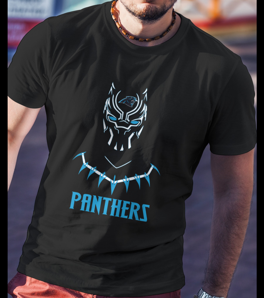 Panthers Logo With Black Panther Inspired Mask T-Shirt