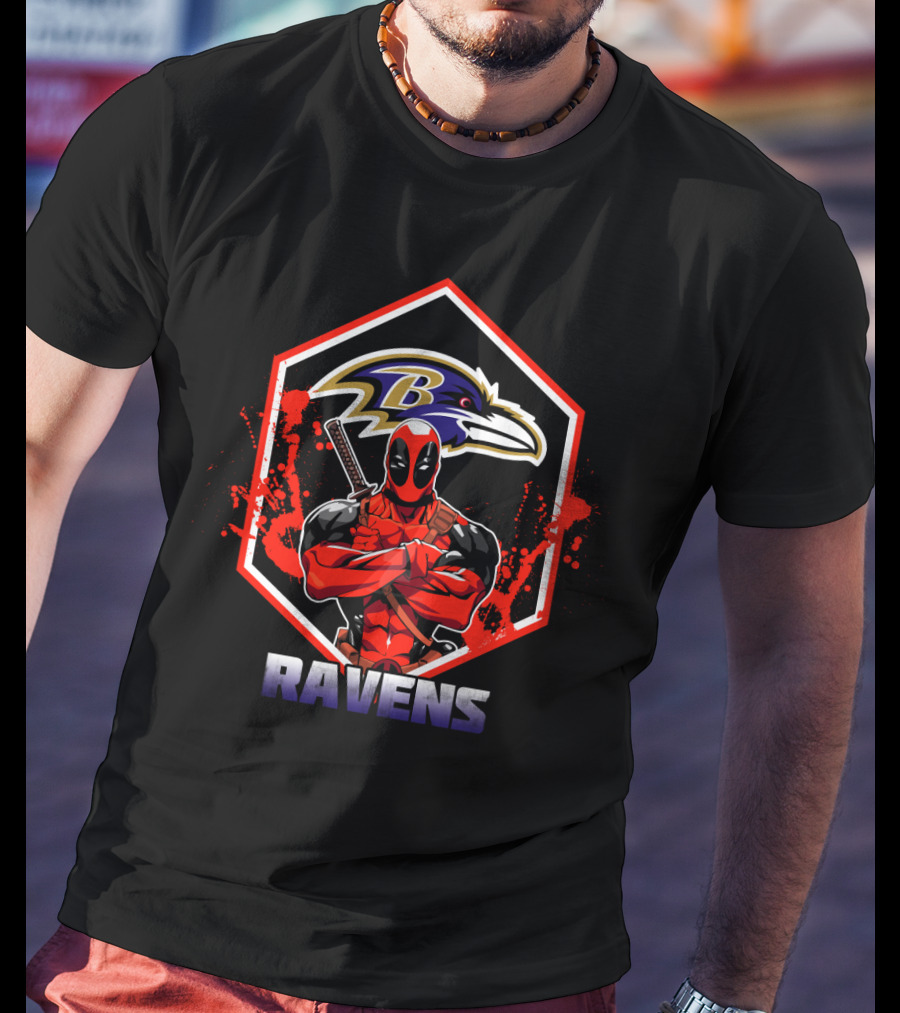 Deadpool Baltimore Ravens Fan Crossover Ravens T-Shirt