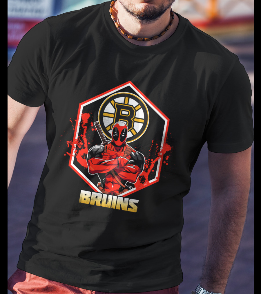 Deadpool Boston Bruins Crossover Fans NHL Hockey Comic Character T-Shirt