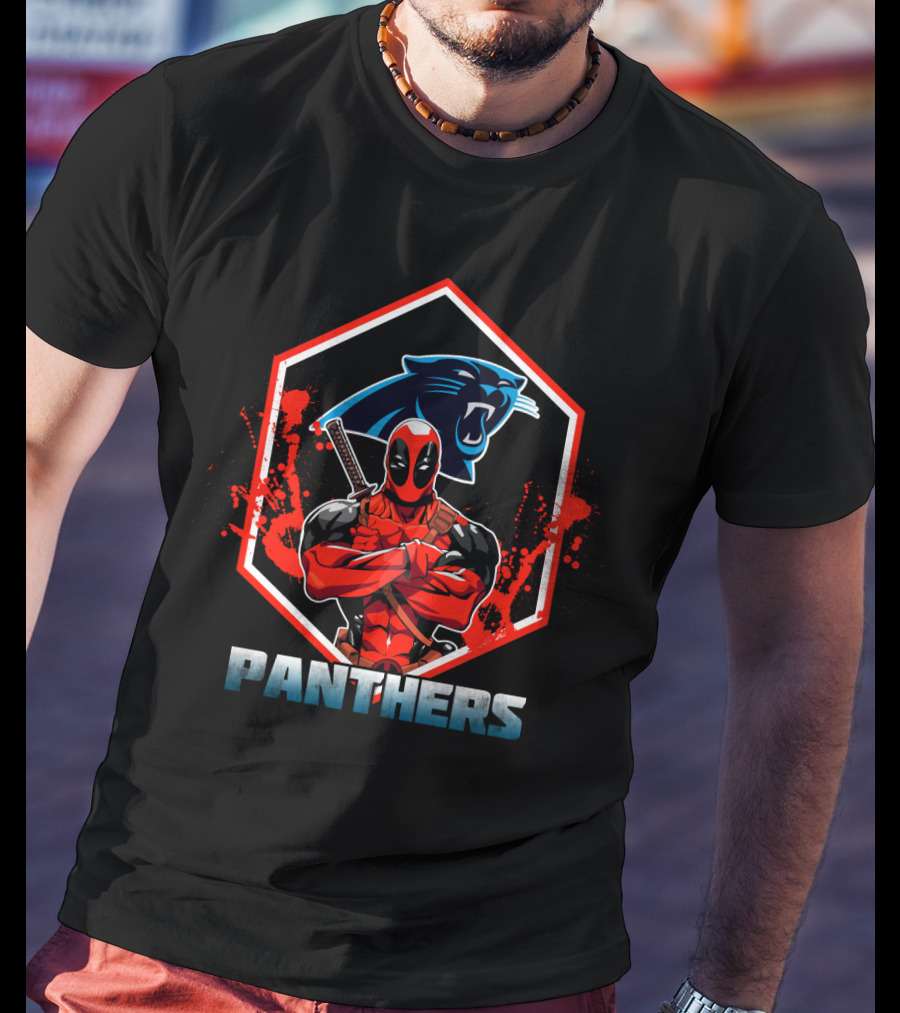 Deadpool Panthers Fans Crossover With Carolina Panthers T-Shirt