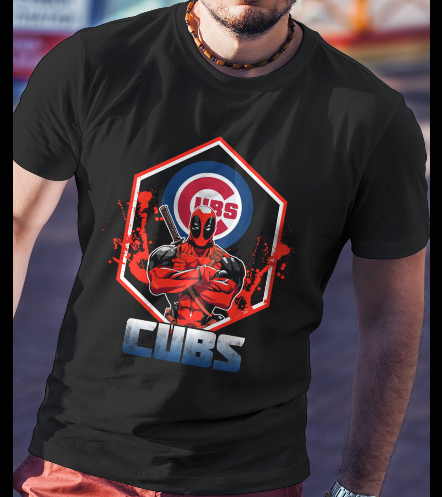 Deadpool Cubs Baseball Fan Fusion Featuring Iconic Chicago Cubs T-Shirt