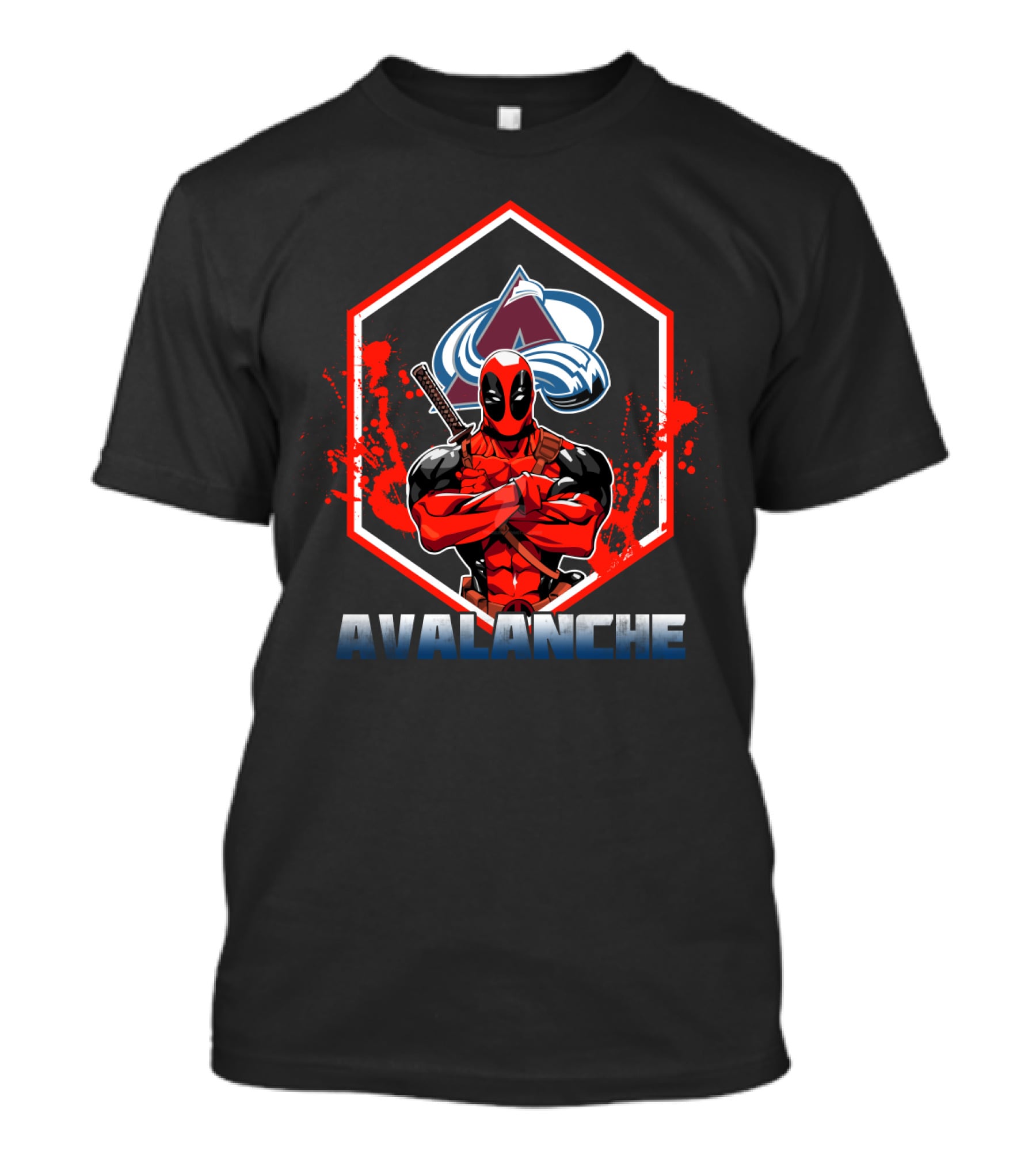 Deadpool With Colorado Avalanche Logo And Text Featuring Avalanche T-Shirt