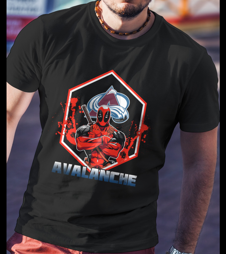 Deadpool With Colorado Avalanche Logo And Text Featuring Avalanche T-Shirt
