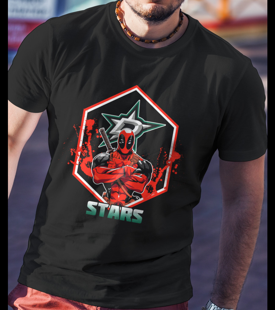 Deadpool Vibrant Crossover With Dallas Stars Iconic T-Shirt