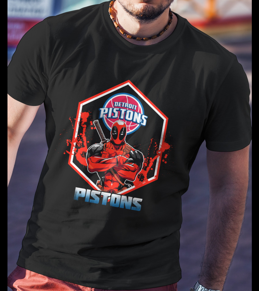 Deadpool Detroit Pistons Fans Marvel Crossover T-Shirt
