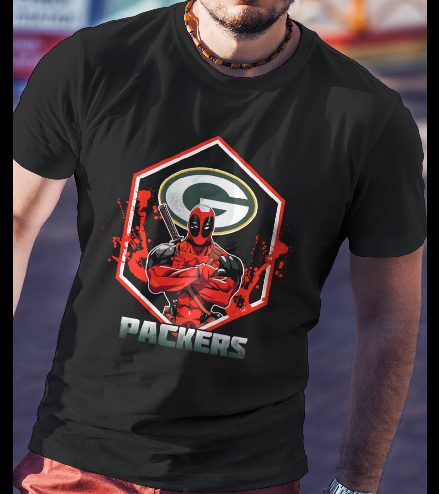 Deadpool And Packers Fan Crossover With Green Bay T-Shirt