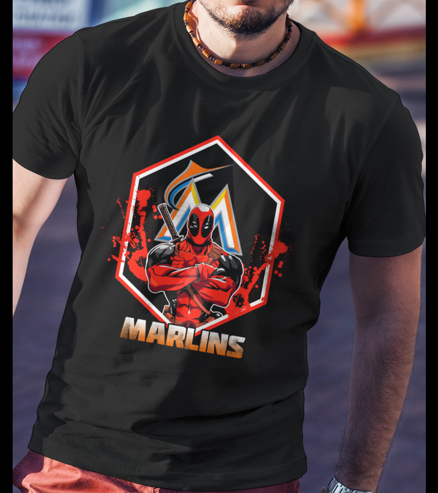 Deadpool Miami Marlins Baseball Fans Crossover T-Shirt