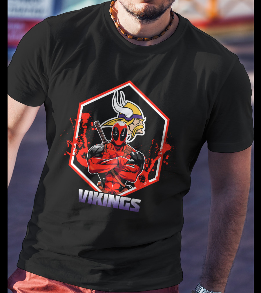 Deadpool Vikings Fans Minnesota Team Spirit Crossover T-Shirt