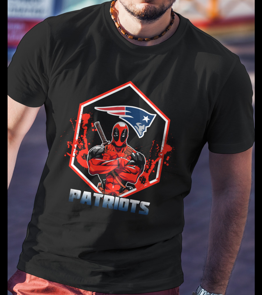 Deadpool In Patriots Gear With New England Patriots T-Shirt