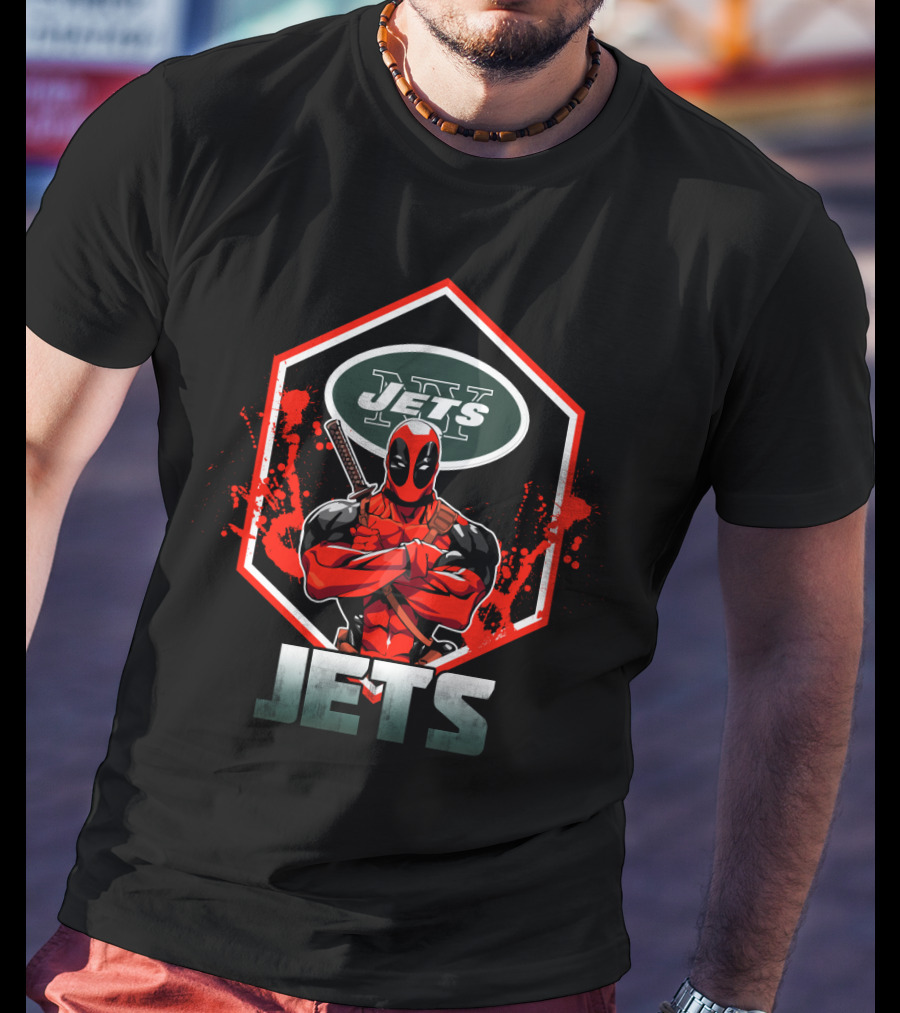 Deadpool New York Jets Nfl Logo Crossover T-Shirt