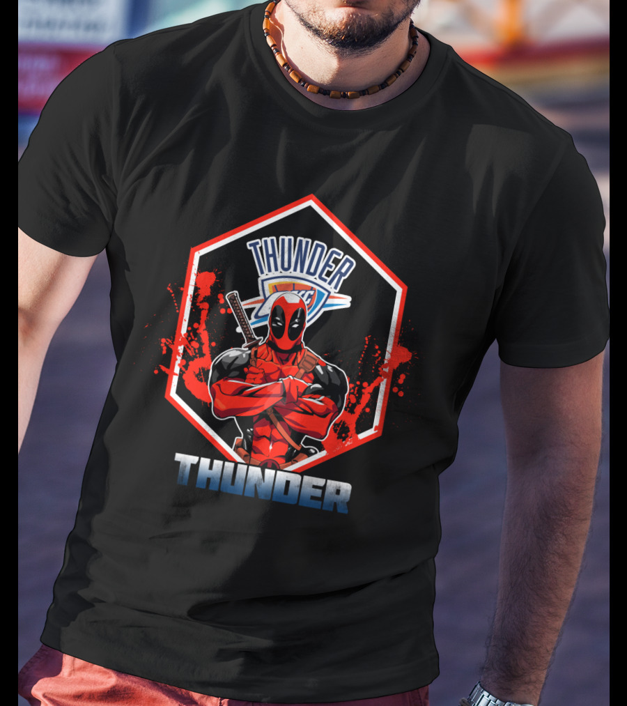 Thunder Deadpool Crossover With Oklahoma City Thunder Fans T-Shirt