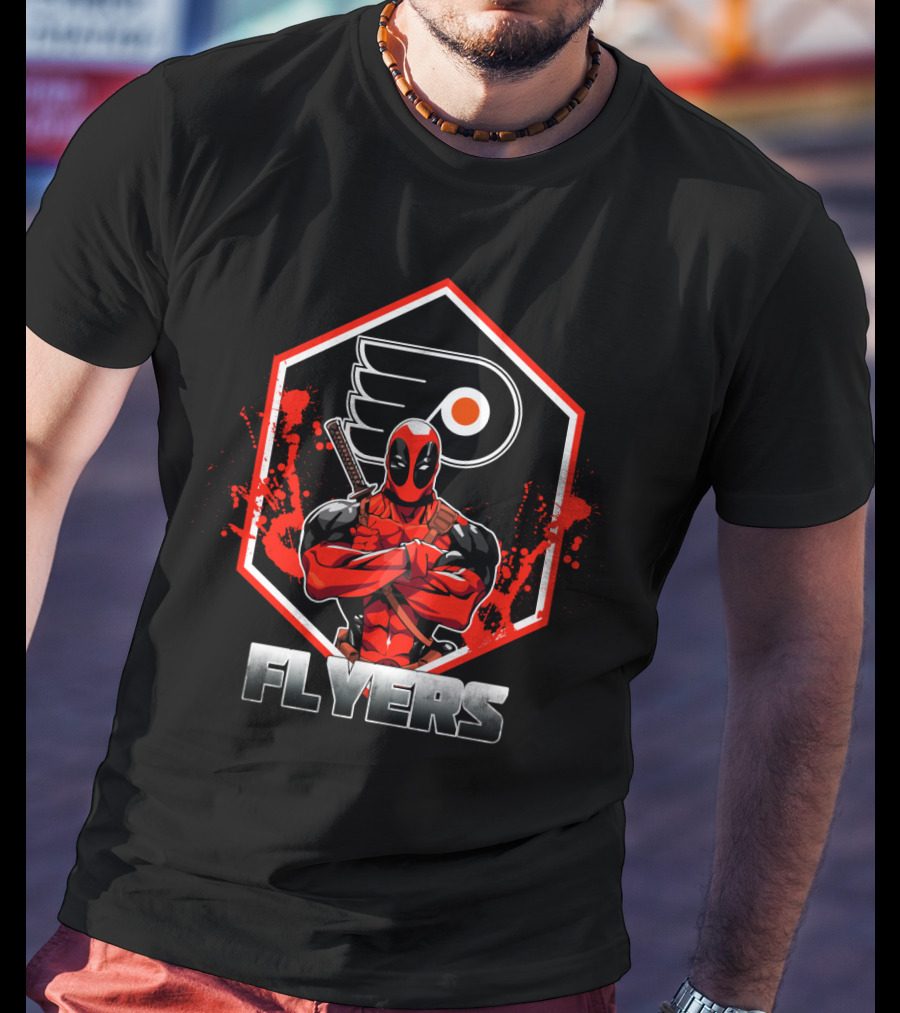 Deadpool Philadelphia Flyers Crossover Graphic With Iconic Hockey T-Shirt