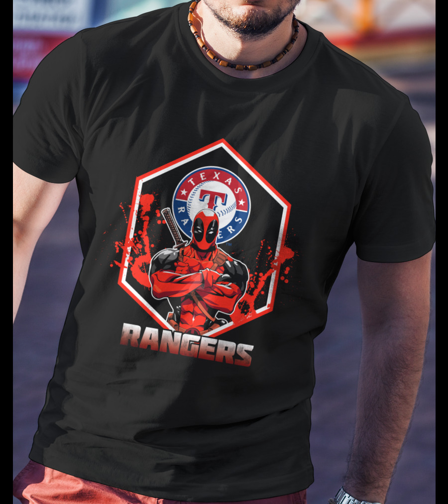 Deadpool Texas Rangers Crossover Fan Mashup Premium Baseball T-Shirt