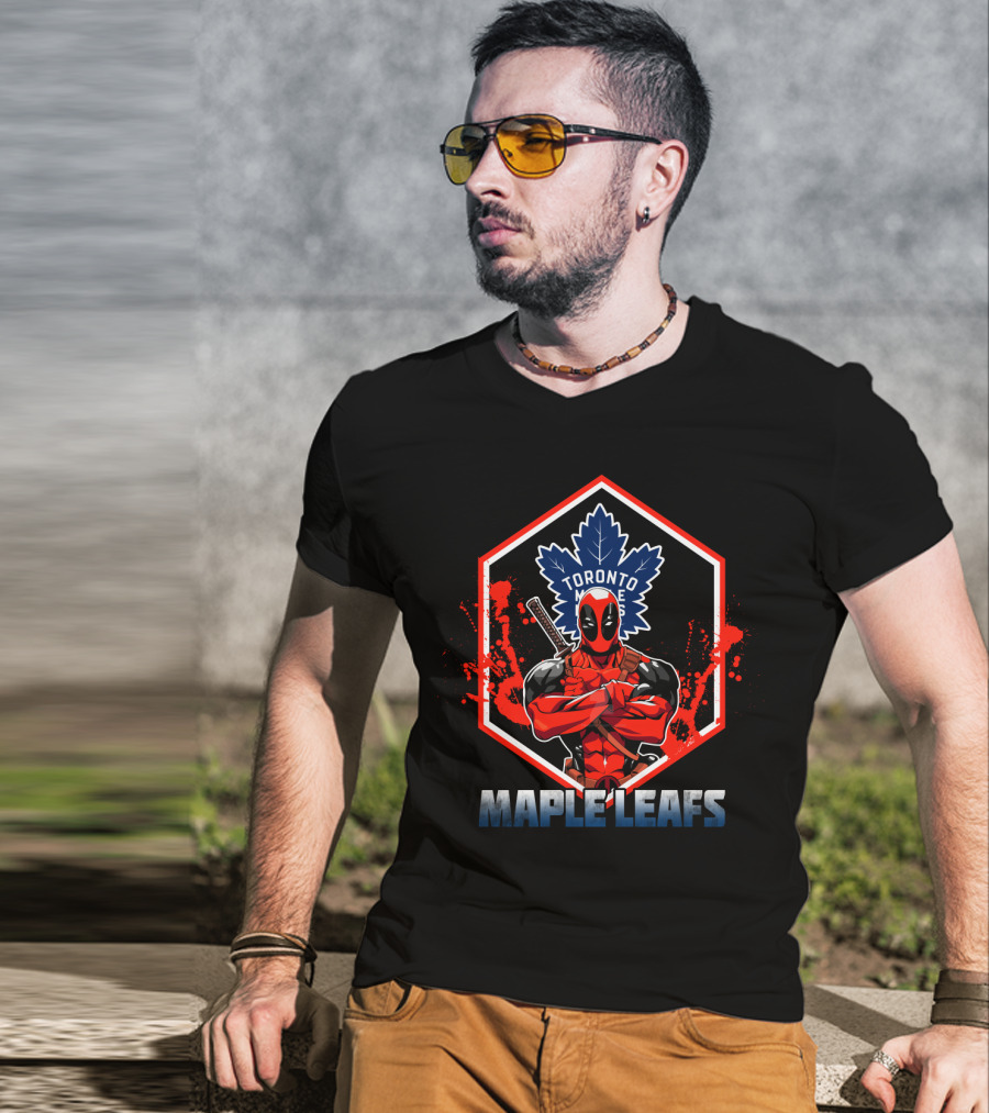 Deadpool Toronto Maple Leafs Logo Crossover Fan T-Shirt