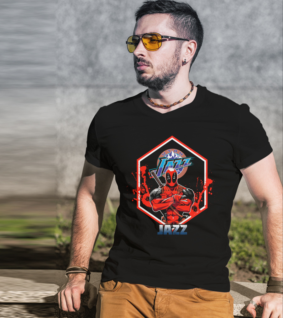 Deadpool Crossed Arms Utah Jazz Fan Art T-Shirt