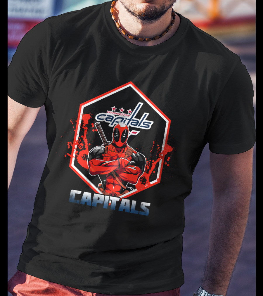 Deadpool Washington Capitals Fans Capitals Hexagon T-Shirt
