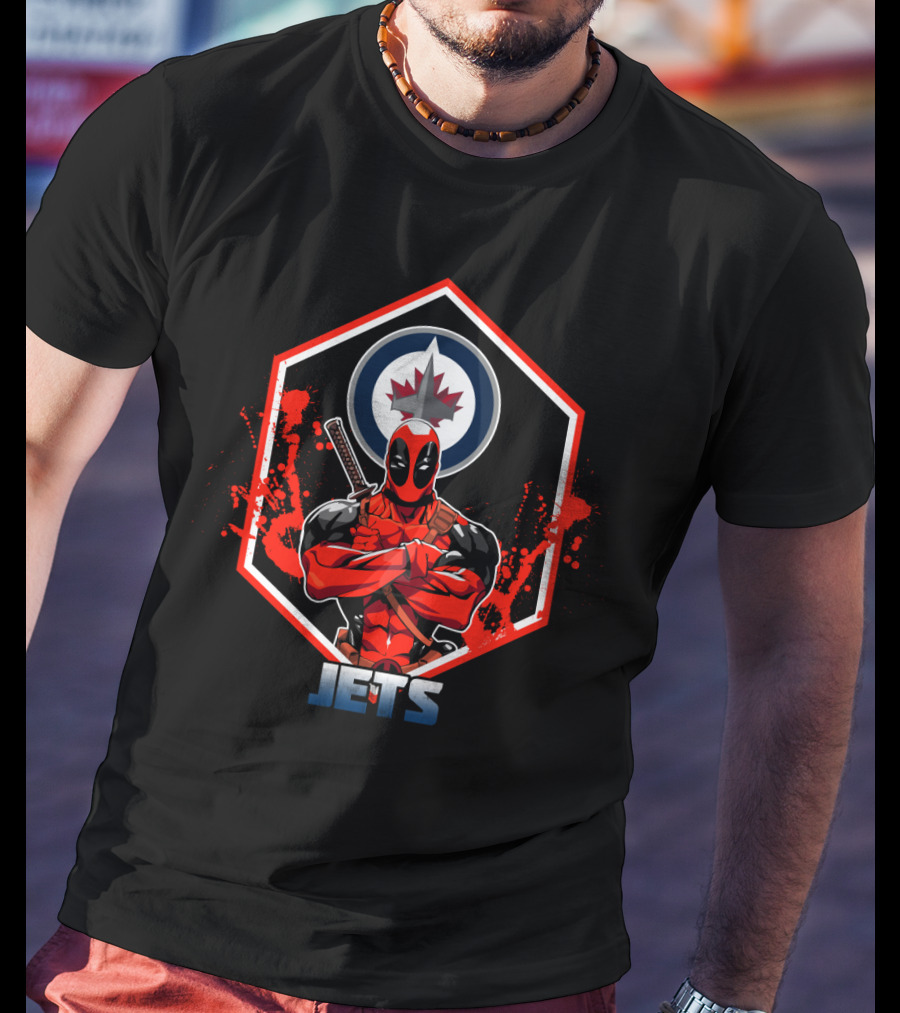 Deadpool With Sword And Winnipeg Jets T-Shirt