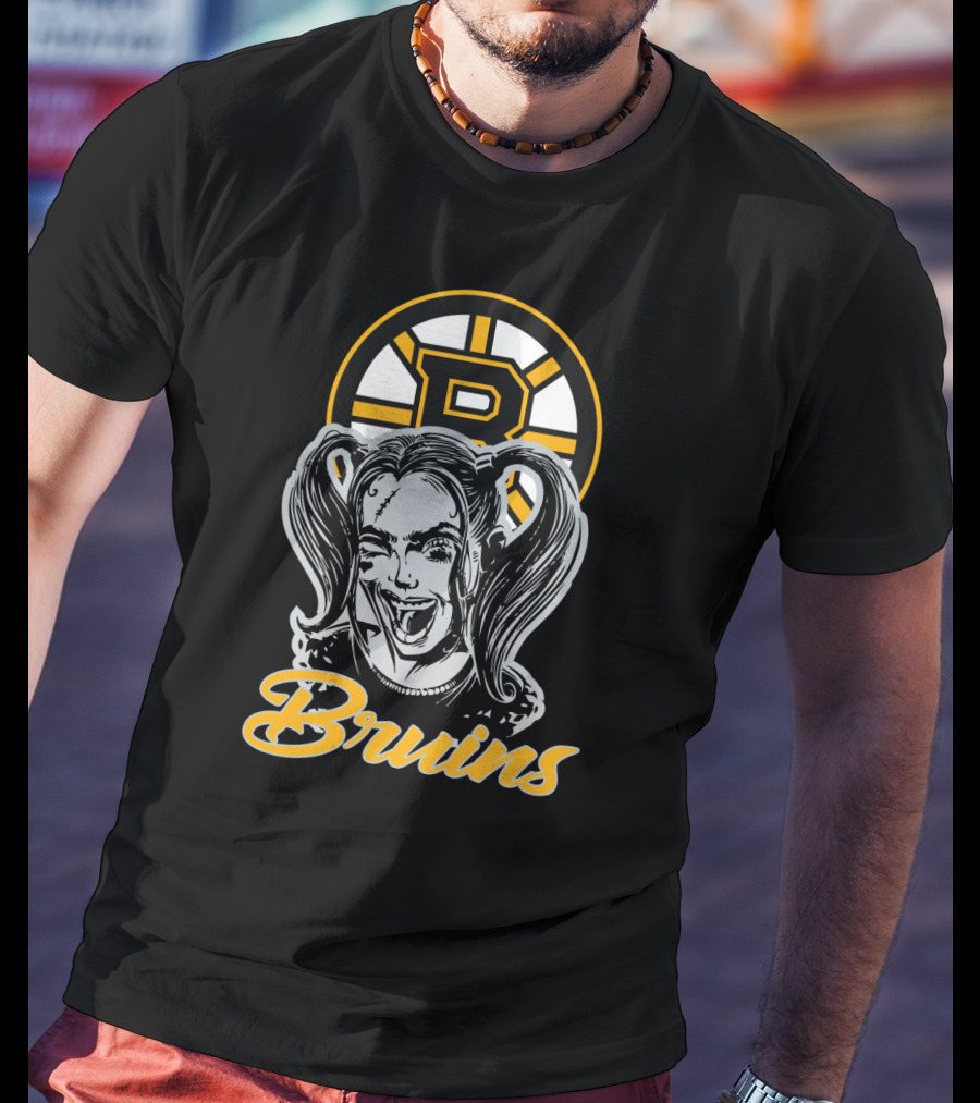 Harley Quinn Bruins Fan Art Imagery With Boston Bruins T-Shirt