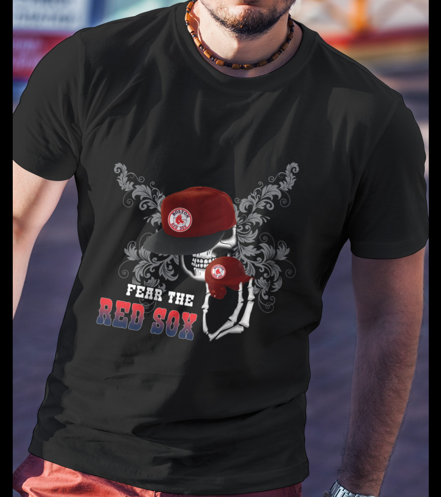Boston Red Sox Fear With Skull In Cap T-Shirt