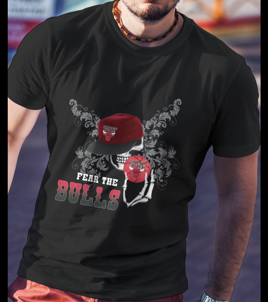 Fear The Bulls Chicago Bulls Fans Skull Snapback T-Shirt