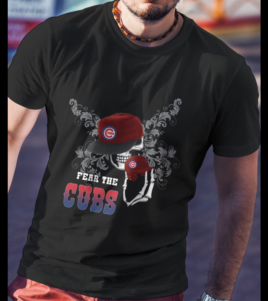Fear The Chicago Cubs Skull Skeleton With Hat T-Shirt