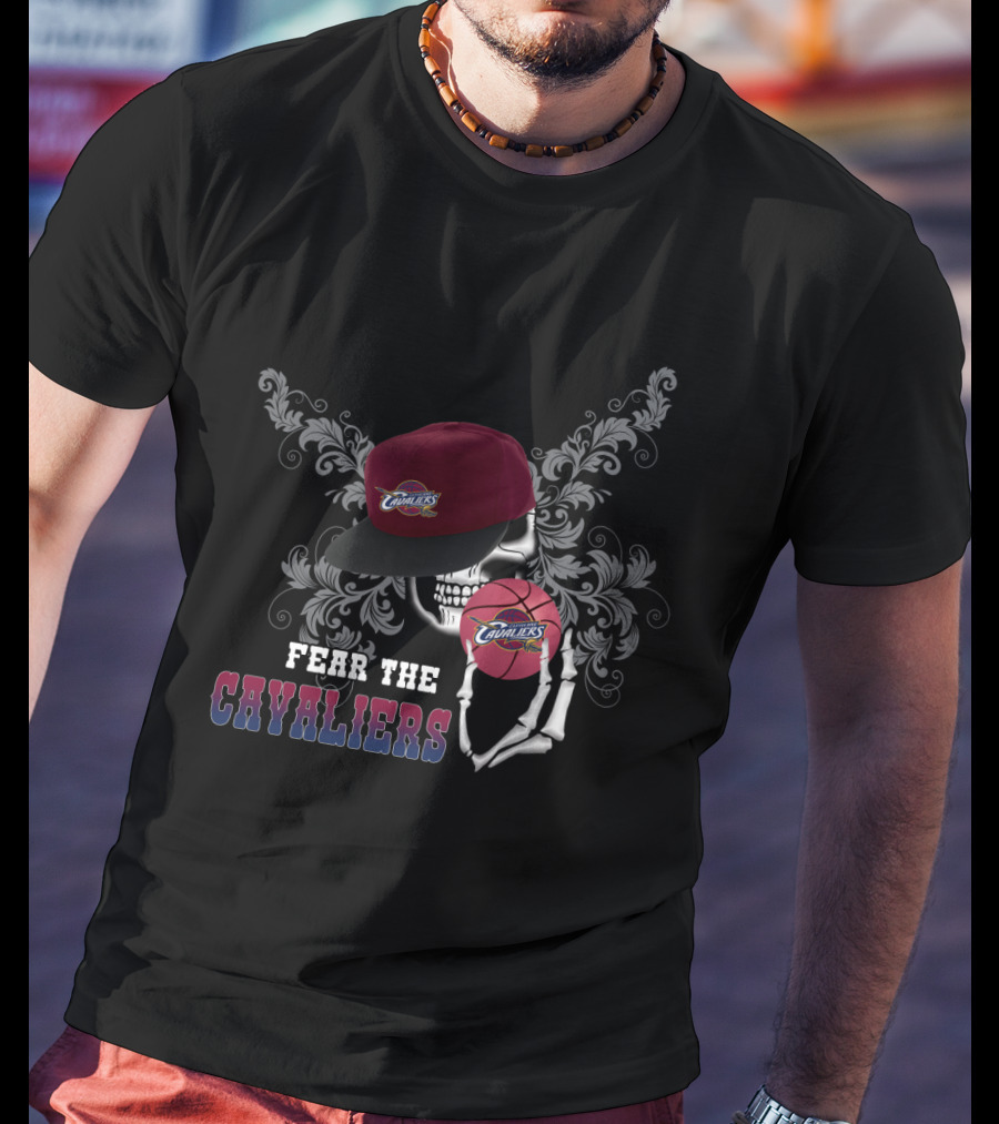 Fear The Cavaliers Skull Holding Basketball With Hat T-Shirt