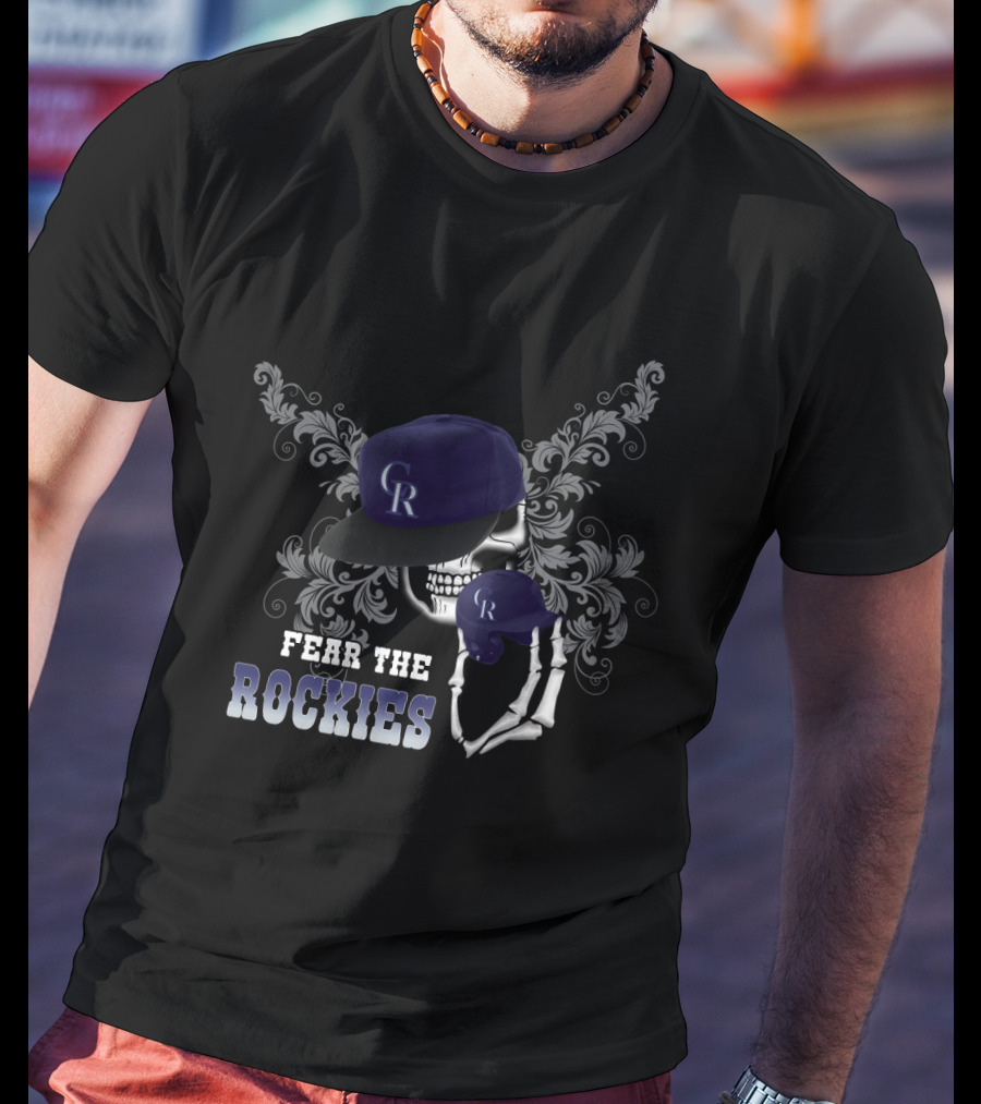Fear The Colorado Rockies Skull And Baseball Caps With CR T-Shirt
