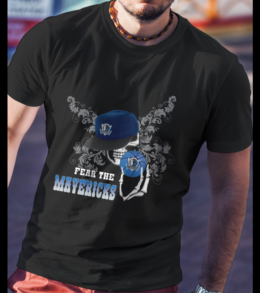 Fear The Mavericks Skull Holding Cap With Dallas Mavericks T-Shirt