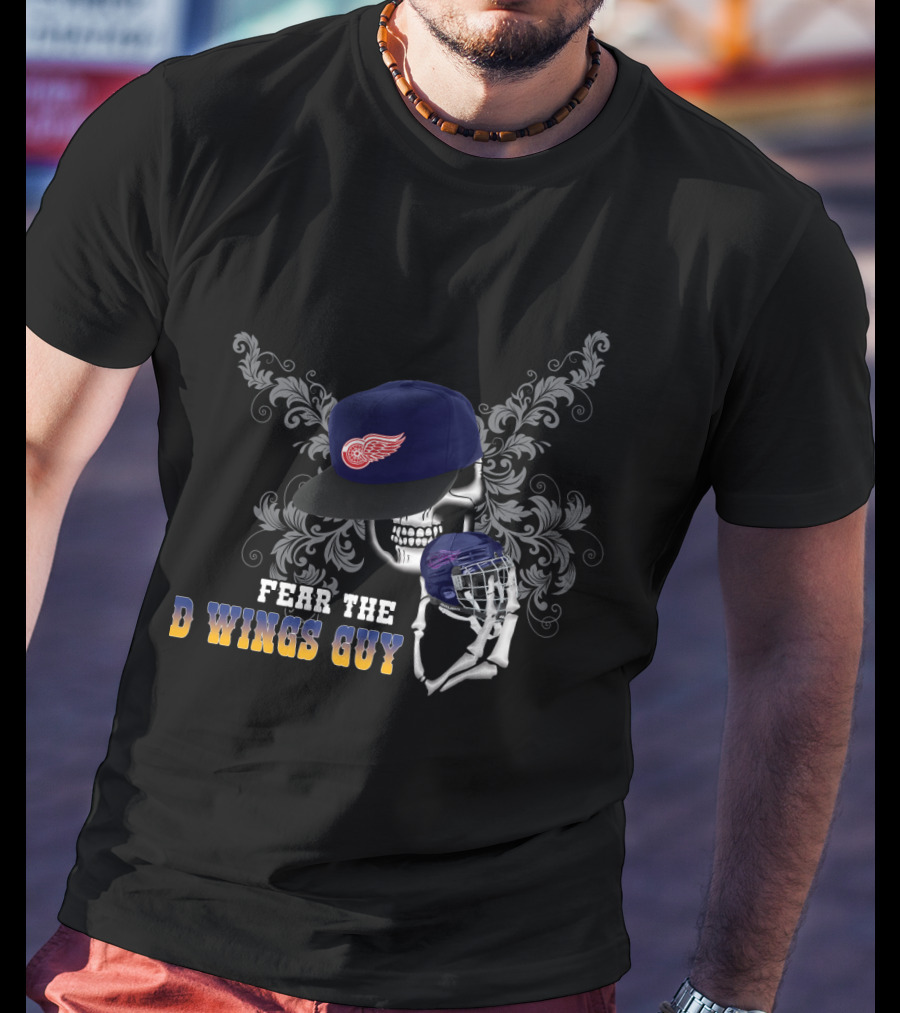 Fear The D Wings Guy Detroit Red Wings Skull Hockey Mask T-Shirt