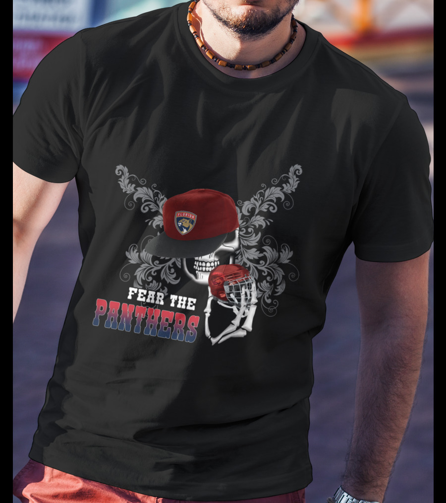 Fear The Panthers Florida Team Hockey Skull T-Shirt
