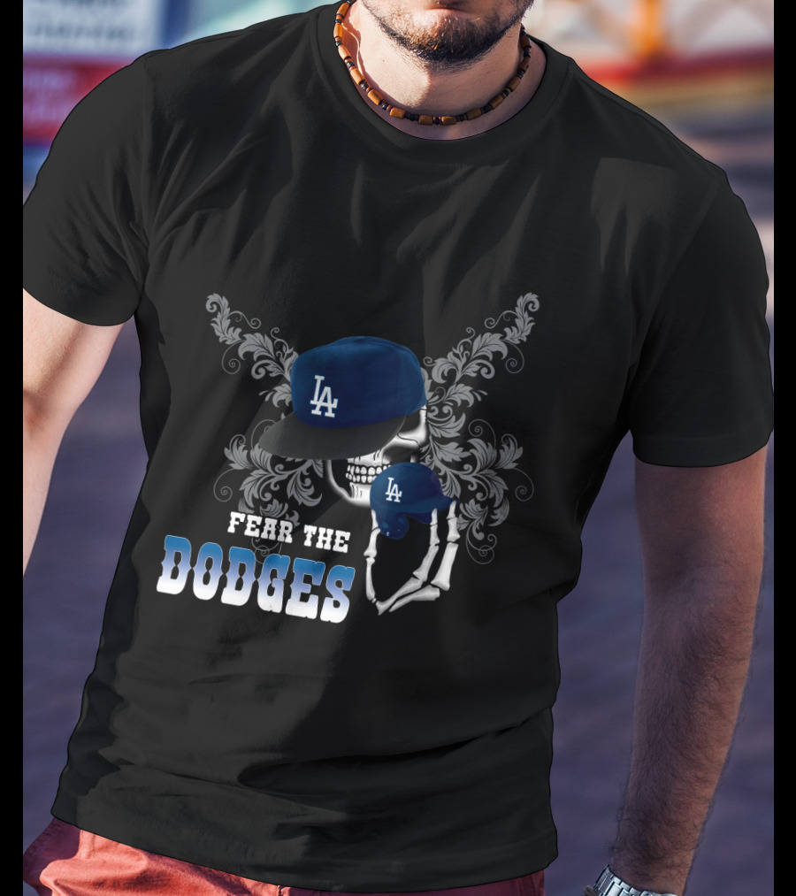 LA Dodgers Skull Cap Graphic Fear The Dodgers T-Shirt