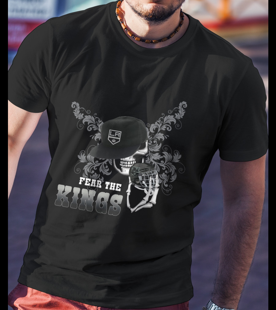 Fear The LA Kings Skull With Hockey Helmet And Cap T-Shirt