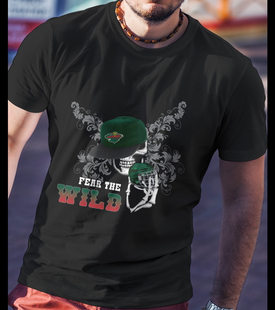 Fear The Minnesota Wild Skull With Hockey Cap And Stick T-Shirt