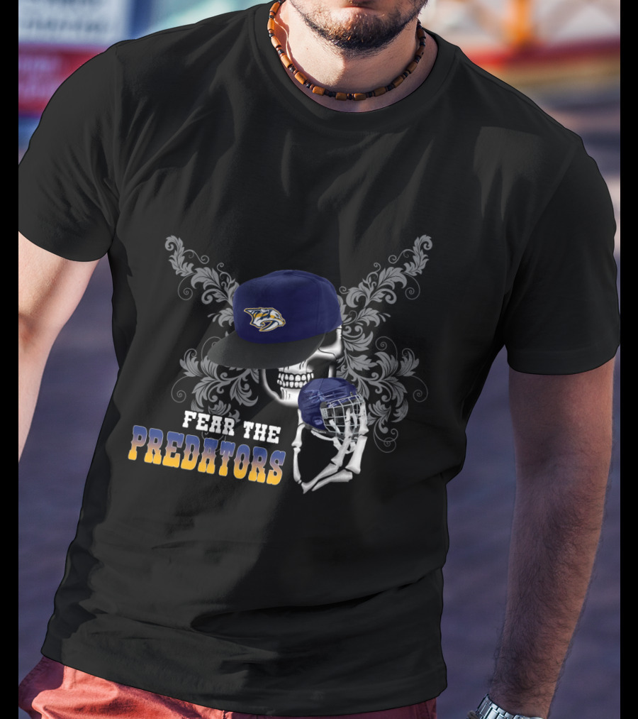 Fear The Predators Skull And Hockey Theme With Nashville T-Shirt