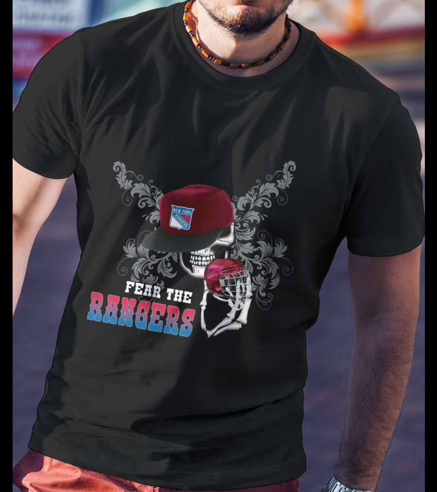 Fear The New York Rangers Skull With Hockey Helmet And Cap T-Shirt