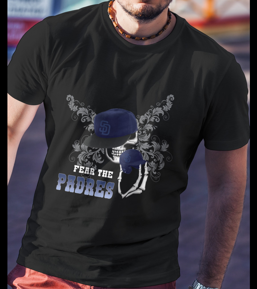 San Diego Padres Skull With Hat And Glove - Fear The Padres T-Shirt