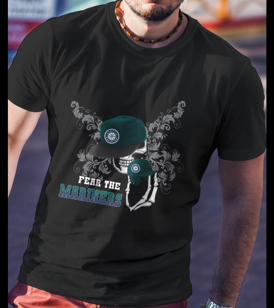 Fear The Mariners Skull With Seattle Mariners Cap T-Shirt